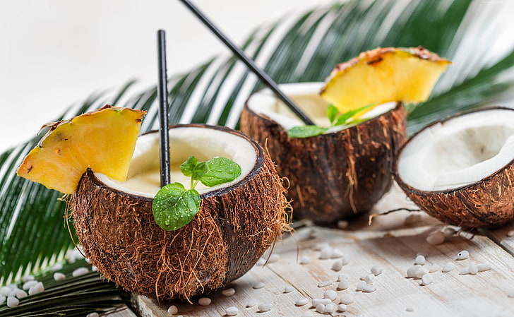 cocktail, pina colada, coconut, pineapple, HD wallpaper