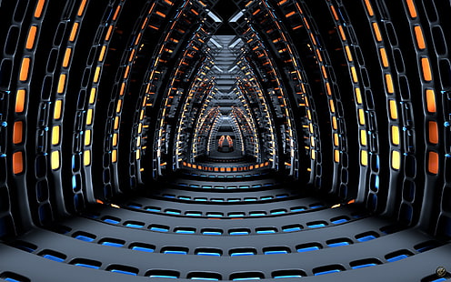 3d HD, schwarzer und orange Tunnel, Auszug, 3d, HD-Hintergrundbild HD wallpaper