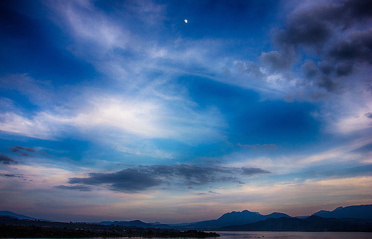 sky, Moon, clouds, HD wallpaper