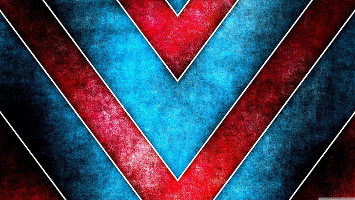 sfondo blu, bianco e rosso chevron, arte digitale, grunge, rosso, blu, frecce (design), Sfondo HD