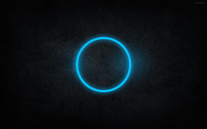round blue ring illustration, abstract, art, black, blue, circles, cyan, dark, neon, rings, sun+moon, HD wallpaper