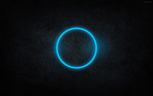 runder blauer ring illustration, abstrakt, kunst, schwarz, blau, kreise, cyan, dunkel, neon, ringe, sonne + mond, HD-Hintergrundbild HD wallpaper