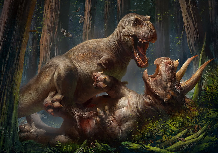 Wald, Dinosaurier, prähistorische Tiere, HD-Hintergrundbild