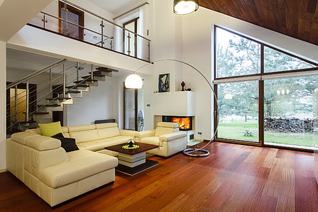 pavimento in parquet marrone, design, camera, interni, Sfondo HD HD wallpaper