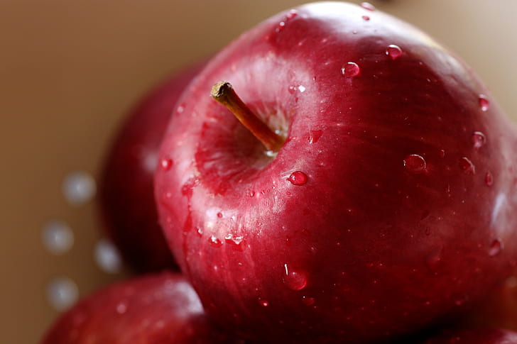 fotografi makro apel merah, merah lezat, merah lezat, apel, merah lezat, apel, fotografi makro, buah, apel - buah, merah, makanan, kesegaran, matang, makan sehat, alam, close-up, organik, Wallpaper HD