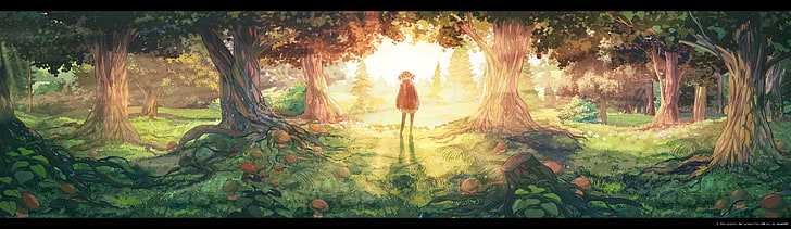 anime, forest, landscape, fantasy art, anime girls, HD wallpaper