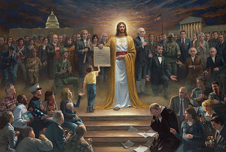 Jesus Christ painting, God, picture, Americans, presidents, USA, faith, One Nation under God, nation, HD wallpaper