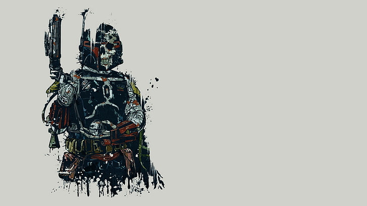 papel de parede digital esqueleto preto, Boba Fett, Star Wars, HD papel de parede