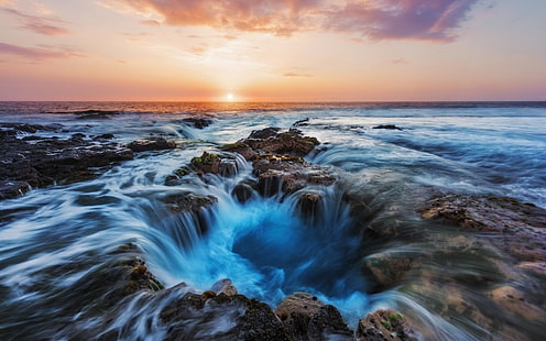 Erde, Ozean, Horizont, Fels, Thor's Well, HD-Hintergrundbild HD wallpaper
