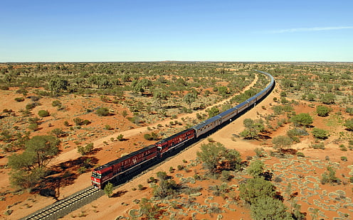 поезд, тепловоз, горизонт, пейзаж, железная дорога, HD обои HD wallpaper