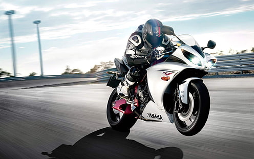 biało-czarny motocykl sportowy Yamaha, motocykl, Yamaha R1, Tapety HD HD wallpaper