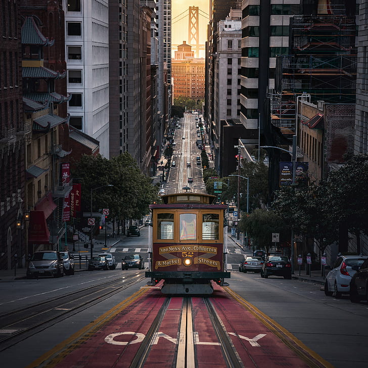 light, machine, street, home, CA, San Francisco, tram, USA, HD wallpaper