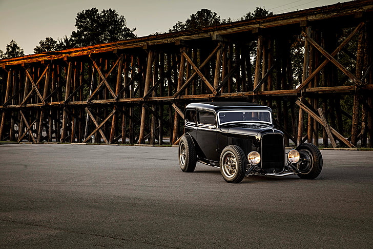 1932, auto, automobile, custom, ford, hot, hotrod, retro, rod, streetrod, tudor, vehicle, vintage, HD wallpaper