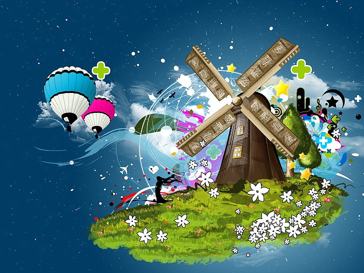Colorfull Art, brown windmill illustration, Art And Creative, HD wallpaper