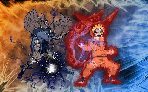 Uchiha Sasuke e Uzumaki Naruto papel de parede, Anime, Sasuke, Naruto, Uchiha, Uzumaki, Mode Fox, Chidori, Rasengan, Selo amaldiçoado, HD papel de parede HD wallpaper