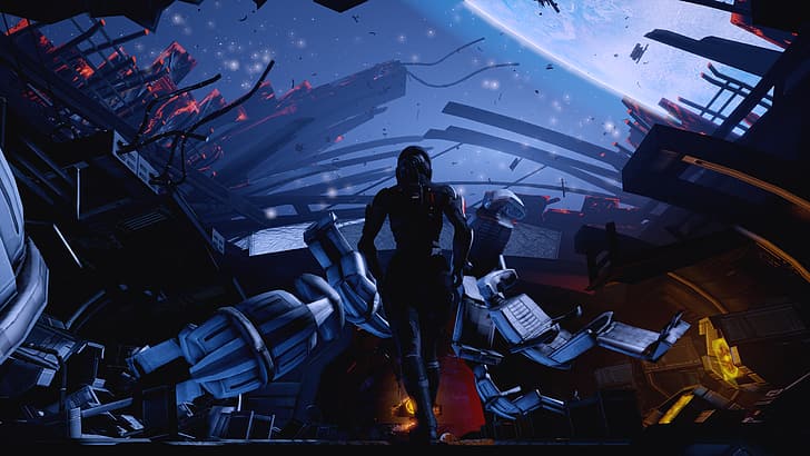 video games, CGI, Mass Effect, Mass Effect 2, Commander Shepard, Normandy SR-2, HD wallpaper