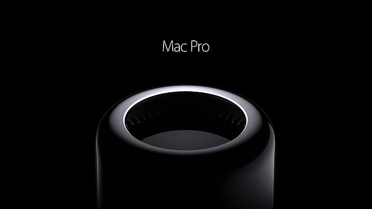Apple, black background, 2014, Mac Pro, new order power, Gloss black, science and technology, design and layout, HD wallpaper