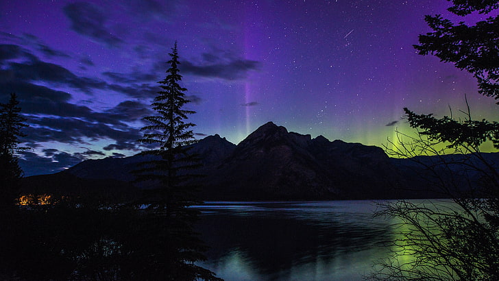 lago de montaña y aurora boreal, Fondo de pantalla HD