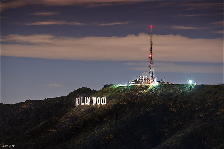 Hollywood signage, Hollywood, sign, night, HD wallpaper