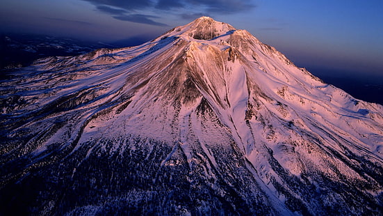 brązowa góra, wulkan, góry, przyroda, śnieg, krajobraz, Mount Shasta, Tapety HD HD wallpaper