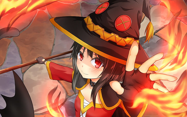 female anime character in witch attire wallpaper, Anime, KonoSuba – God’s blessing on this wonderful world!!, KonoSuba, Megumin (KonoSuba), HD wallpaper