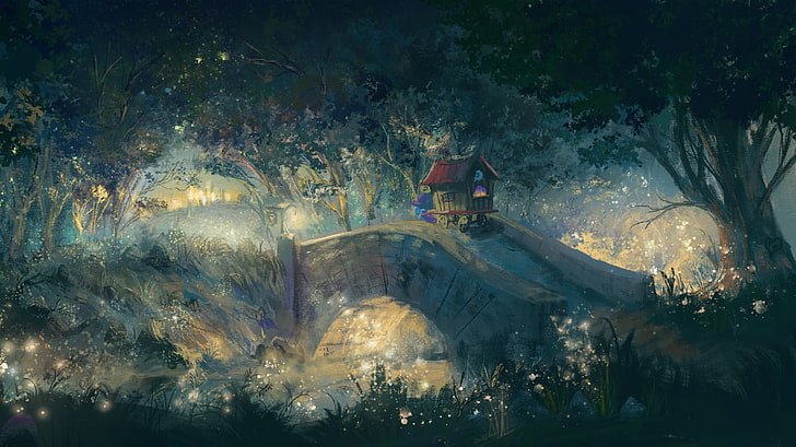 pintura de la casa en el puente, My Little Pony, bosque, obras de arte, Trixie (pony), Fondo de pantalla HD