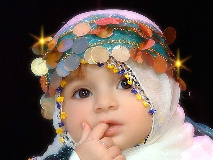 Arabic Baby, baby's blue and pink hijab scarf, Baby, , cute, arabic, HD wallpaper