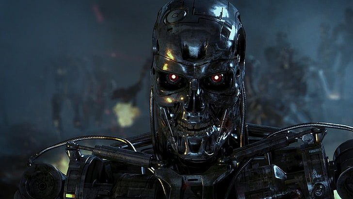 Terminator Film digitale Tapete, Terminator, Filme, Cyborg, Endoskelett, Maschine, Terminator 3: Aufstieg der Maschinen, Science-Fiction, Horror, Apokalyptik, Krieg, rote Augen, HD-Hintergrundbild