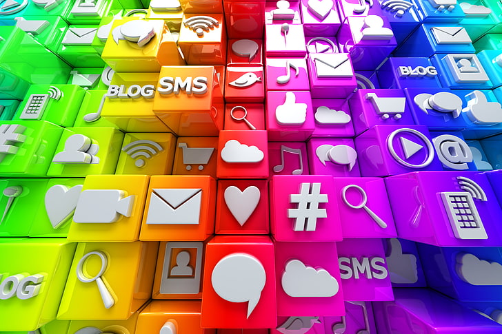 Social media logo wallpaper, cubes, colorful, Internet, icons, social  network, HD wallpaper | Wallpaperbetter