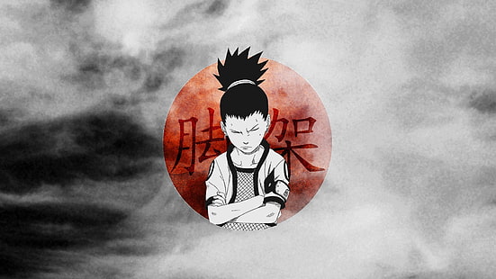 Illustrazione di Nara Shikamaru, Nara Shikamaru, Naruto Shippuuden, Giappone, bandiera, kanji, anime, colorazione selettiva, Sfondo HD HD wallpaper