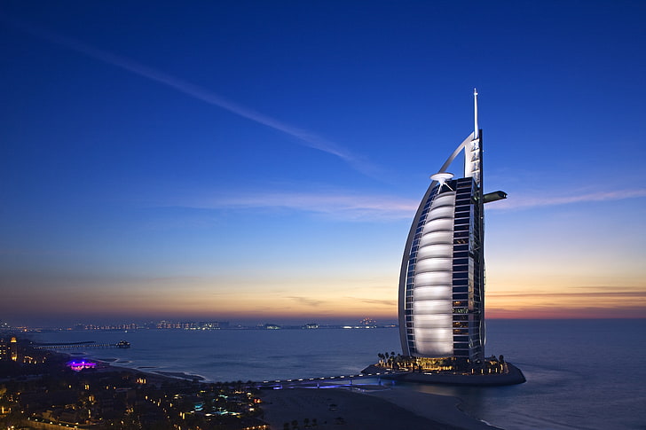 Бурдж аль Араб, Дубай, море, небо, Бурдж аль Араб, Дубай, отель, ОАЭ, HD обои