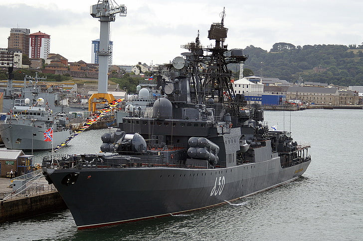 black navy ship, large, Russia, anti-submarine ship, fleet, Admiral Chabanenko, North, HD wallpaper
