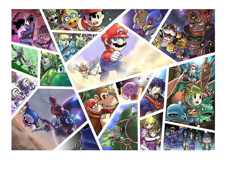 różne ilustracje do gry, Super Smash Bros., Super Smash Bros. Brawl, Sztuka cyfrowa, Mario, Nintendo, Tapety HD