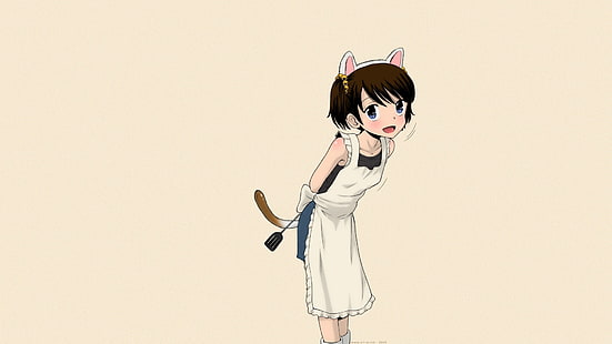 kobiece anime z tapetą fartucha i kitty alice band, TAMACHI Yuki, fartuch, kotka, krótkie włosy, krótka spódniczka, ciemne włosy, manga, anime girls, twintails, Tapety HD HD wallpaper