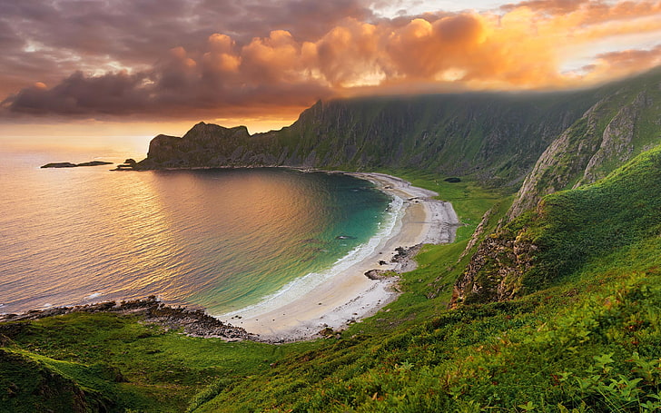 Sea Bay Beach Cliffs Sunset iMac Retina 4K Ultra H .., Sfondo HD