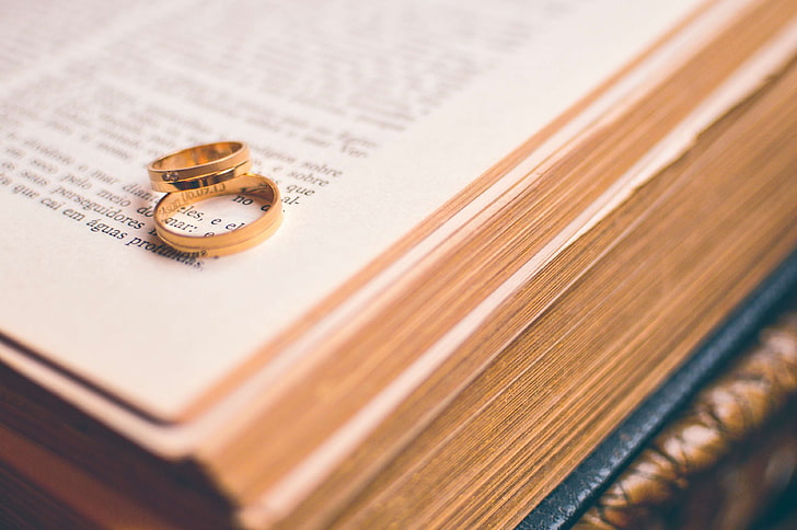 bible, book, gold rings, love, marriage, religion, rings, wedding rings, HD wallpaper