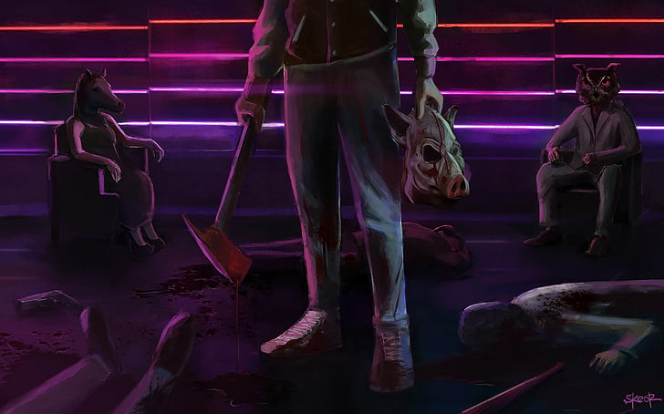 Hotline Miami, Hotline Miami 2: Wrong Number, Blood, Mask, Neon, Retro Wave, HD wallpaper
