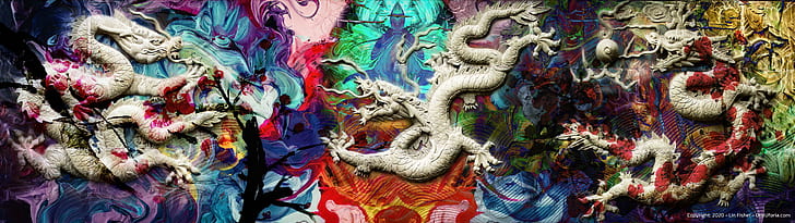 metaphysical, spiritual, surreal, dragon, lotus flowers, sacred geometry, animals, Buddha, futuristic, AI, HD wallpaper