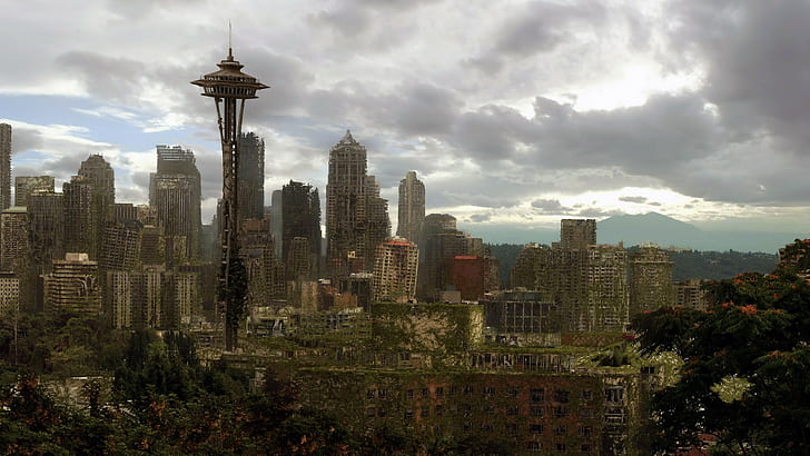Seattle, Apocalyptic, City, Buildings, seattle, apocalyptic, city, buildings, HD wallpaper