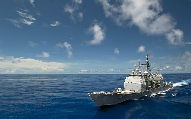 portaaviones blanco y gris, agua, USS Bunker Hill, azul marino, barco, vehículo, militar, Fondo de pantalla HD