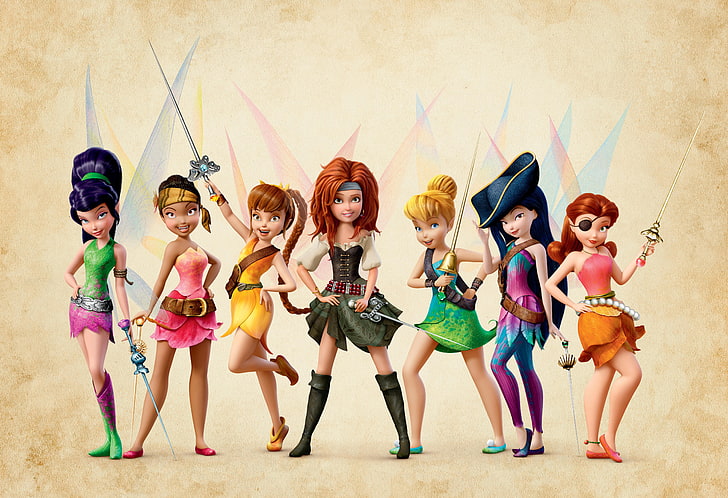 Tinker Bell wallpaper, Fairies, headband, Disney, swords, cocked hat, Tinkerbell, Fairy pirates, The pirate fairy, Zarina, Serebryanka, pirates, Tinker Bell, HD wallpaper