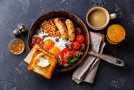 Еда, завтрак, кофе, натюрморт, HD обои HD wallpaper