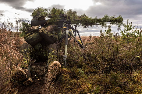 Militar, francotirador, camuflaje, rifle de francotirador, soldado, arma, Fondo de pantalla HD HD wallpaper