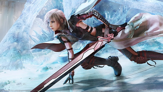 วอลล์เปเปอร์ตัวละคร Final Fantasy, Claire Farron, Final Fantasy XIII, วิดีโอเกม, ดาบ, น้ำแข็ง, วอลล์เปเปอร์ HD HD wallpaper