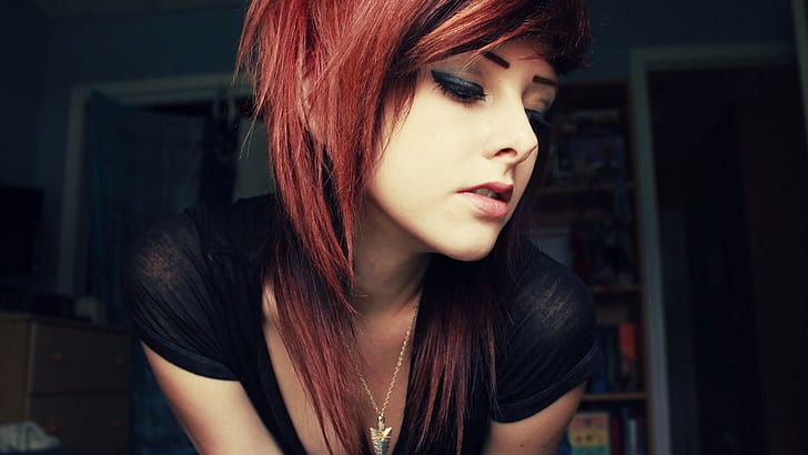 berambut merah, wanita, belahan dada, wajah, kalung, model, Wallpaper HD