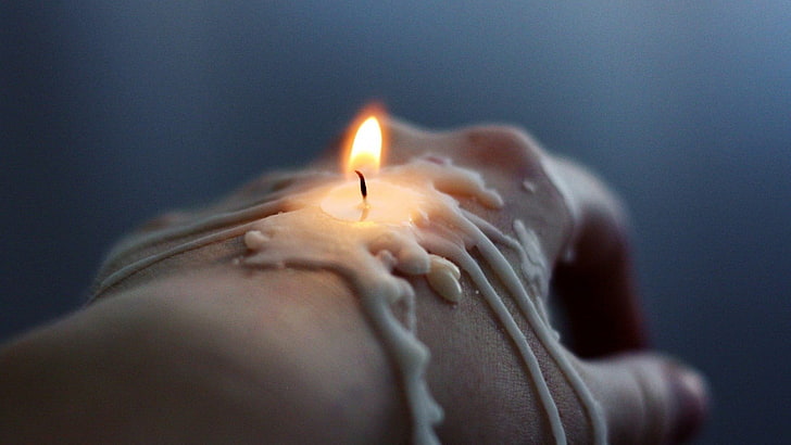 white candle, hands, candles, fire, wax, HD wallpaper