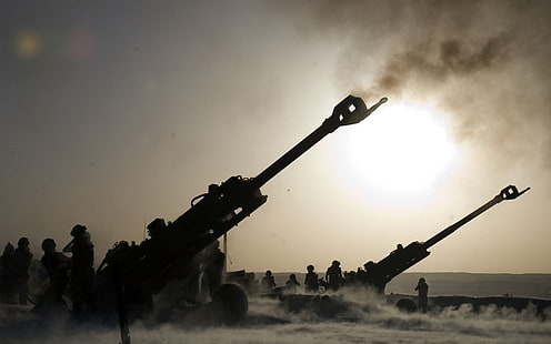 artiglieria, cannone, militare, museruola, fumo, soldati, guerrieri, armi, Sfondo HD HD wallpaper