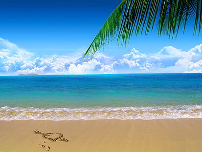 plage, île, palmiers, sable, mer, Fond d'écran HD HD wallpaper