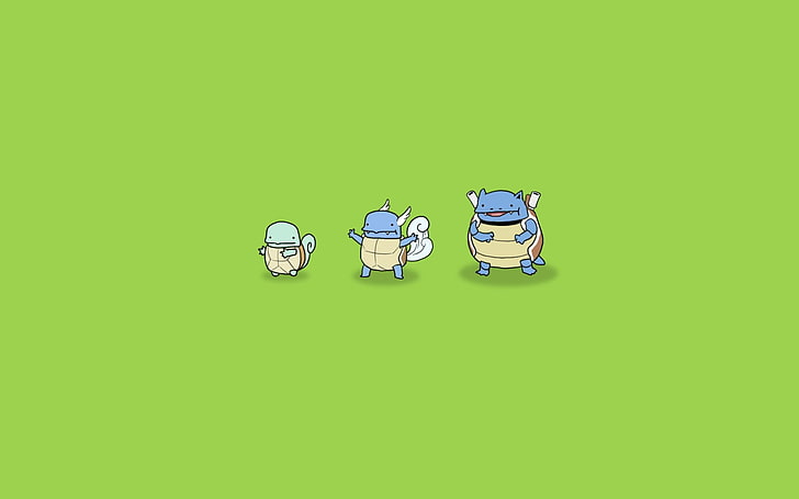 ilustracja postaci z trzech Pokemonów, Pokémon, gry wideo, Squirtle, Blastoise, zielony, Wartortle, Tapety HD