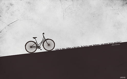 черная иллюстрация велосипеда, велосипед, арт, велосипед, фраза, HD обои HD wallpaper